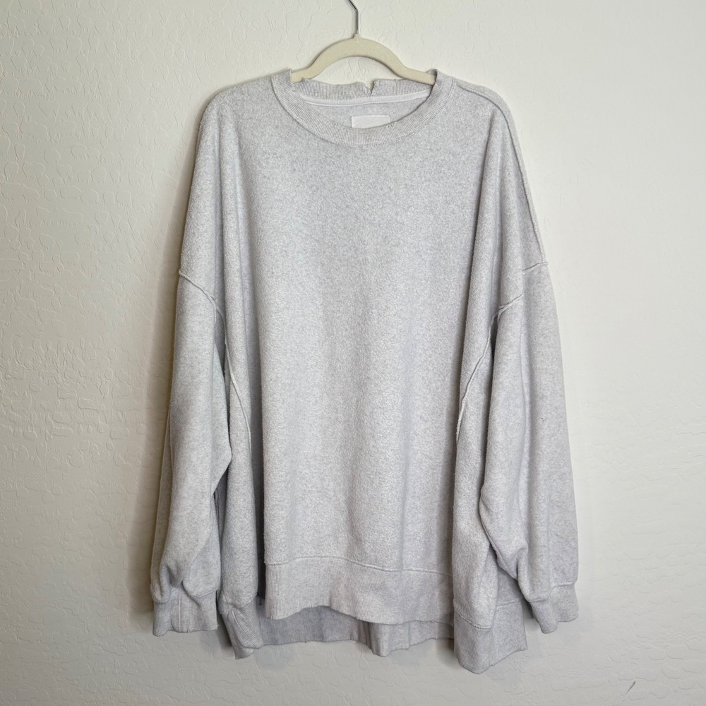 Aerie Women Cotton Blend Sweatshirt XXL Grey Oversized Heathered Fleece Cozy